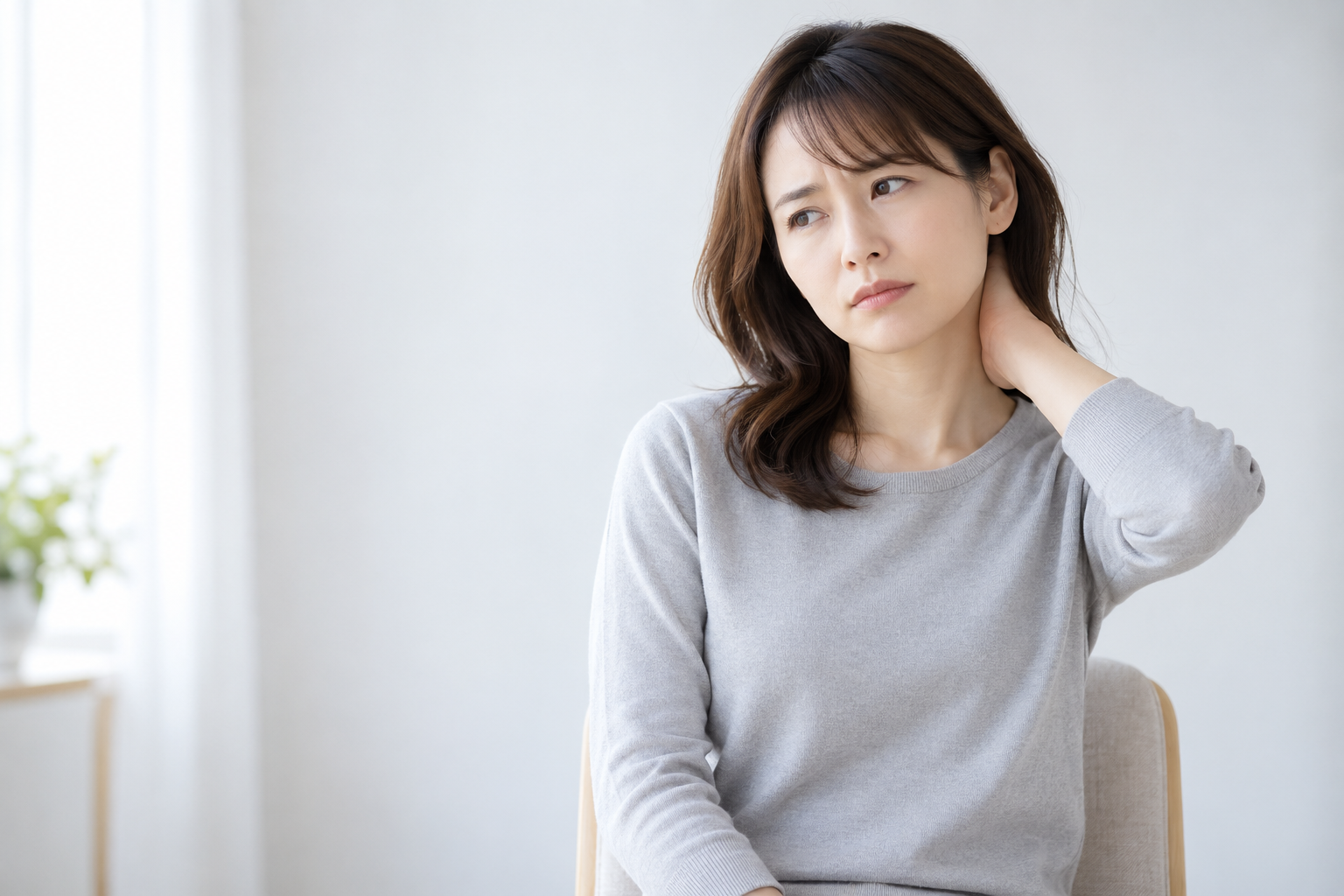 首の後ろに手を添える女性のイメージ